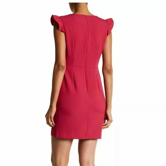 Nicole Miller Sheath Dress NWTSize 4 Pink Ruffle Sleeve V-Neck Stretch Crepe - Picture 2 of 12